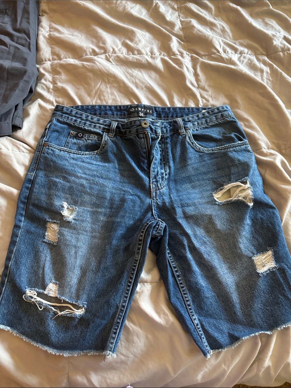 Empyre Men's Distressed Dark Blue Denim Shorts